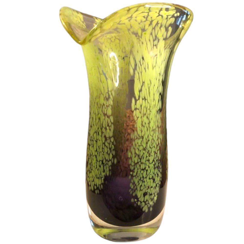 MURANO-STYLE Vtg Heavy Art Glass Vase Purple Clear Green MCM Contemporary - Picture 6 of 10